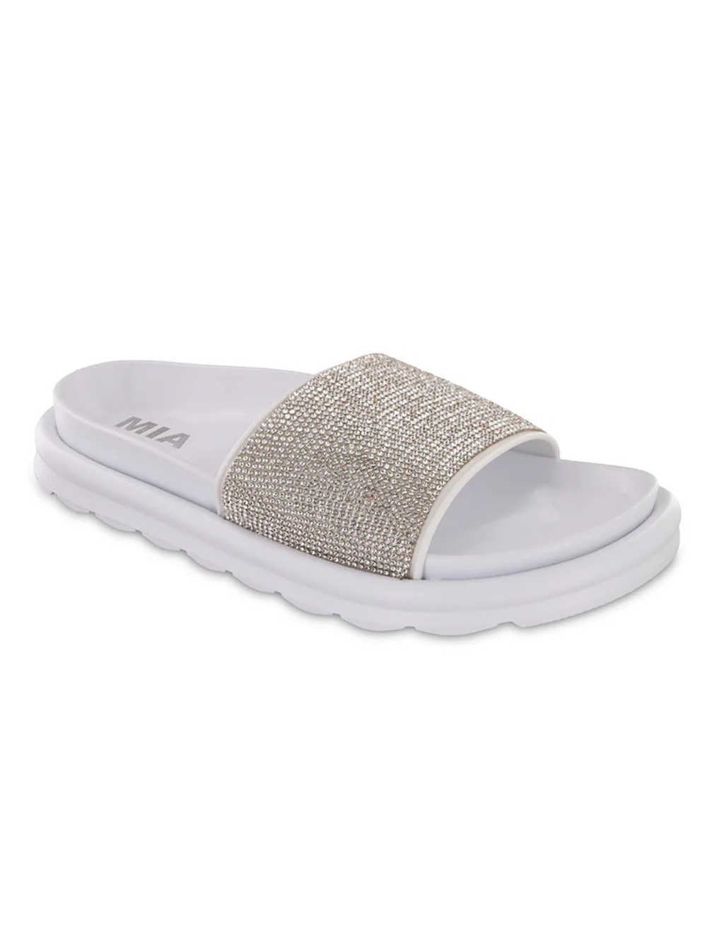 MIA Biz-S Women’s 7 White Platform Slide Sandal Bling-Bling Rhinestone Strap New